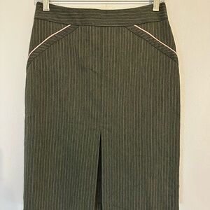 Anthropologie elevenses Olive Pinstripe Pencil Skirt with Pink Trim